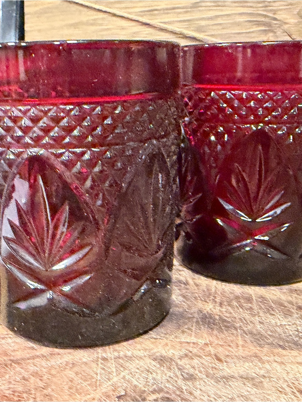 Ruby Red Pressed Glass mugs  Set of 6
